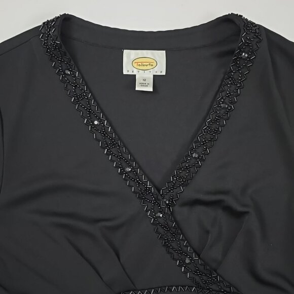 Talbots Petites Women's Black Fit & Flare Midi Dress Bead Neckline Waist Size 12 - Picture 4 of 16